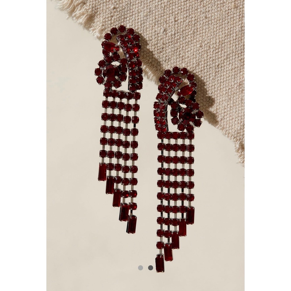 Free People Follow the Rhinestone Earrings Red silver new NWOT evening party